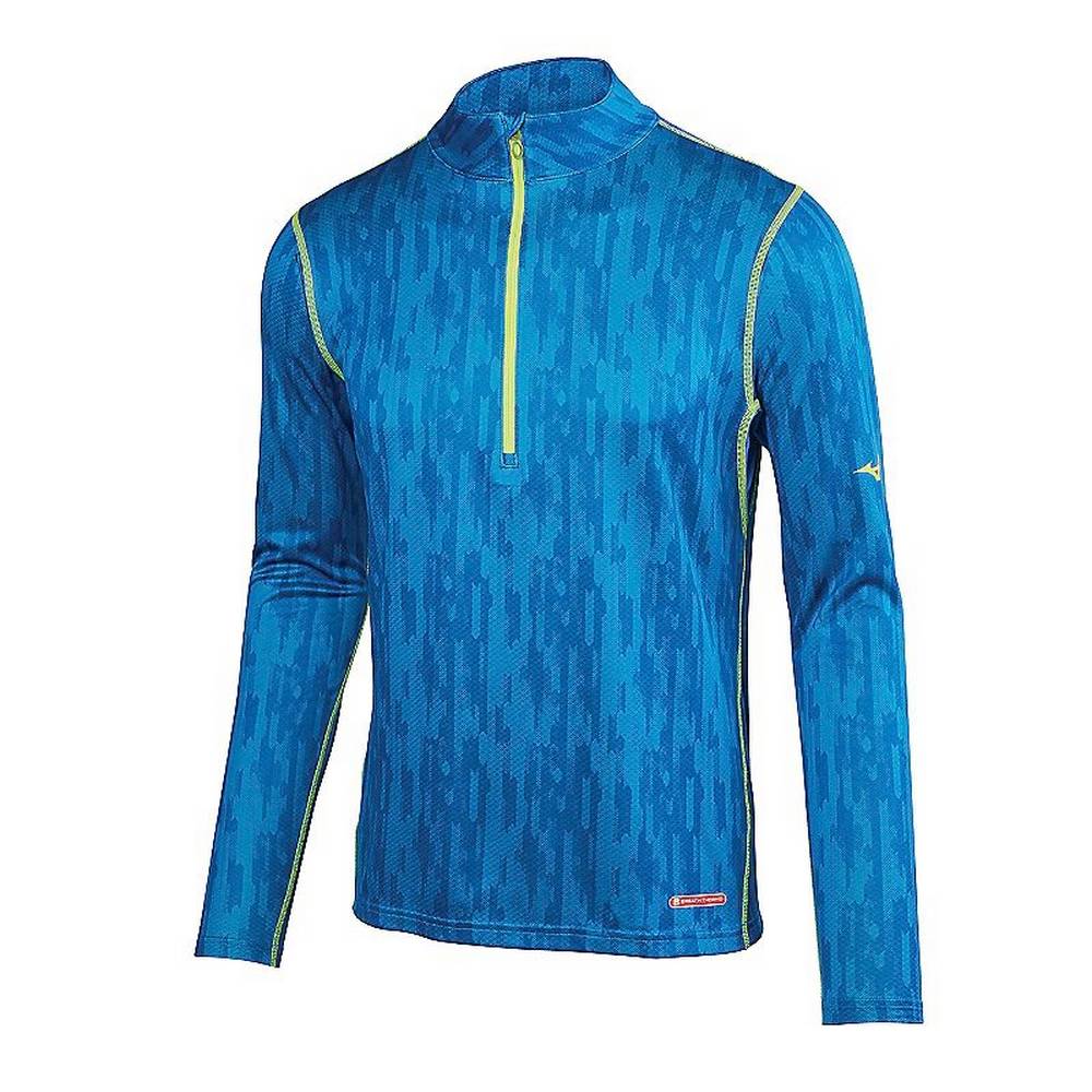 Mizuno Men's Breath Thermo Base Layer Half Zip Blue/Yellow (421577-MWC)